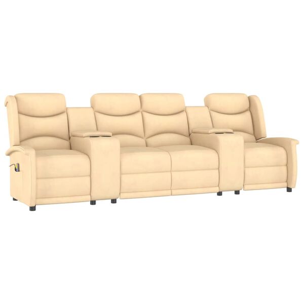 vidaXL Divano Massaggiante Reclinabile 4 Posti e Portabicchieri Crema