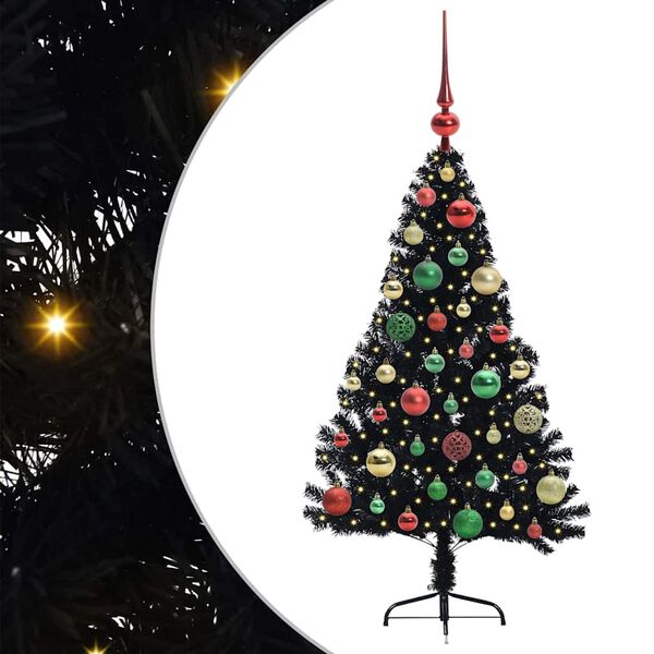 vidaXL Albero di Natale artificiale con luci integrate Nero 120 cm PVC