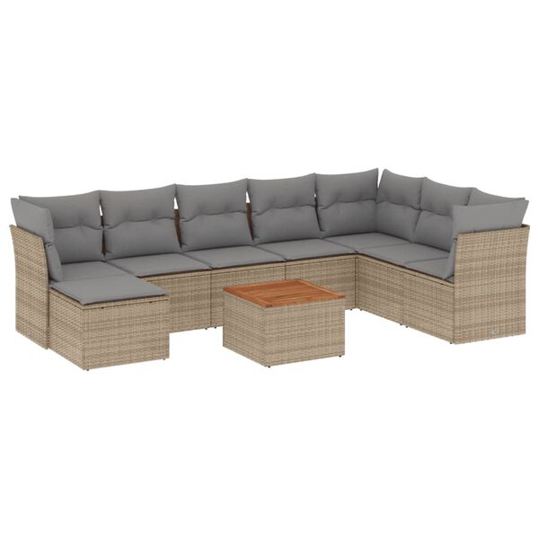 vidaXL Set Divano da Giardino 9 pz con Cuscini Beige Misto Polyrattan