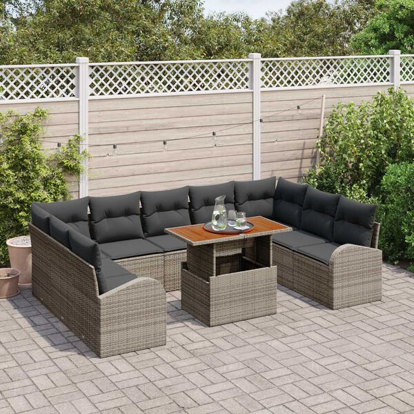 vidaXL Set Divano da Giardino 10 pcs Grigio Poly Rattan