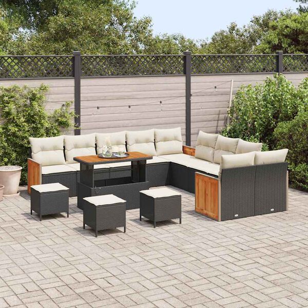 vidaXL Set Divano da Giardino 18 pcs Nero e Crema polyrattan