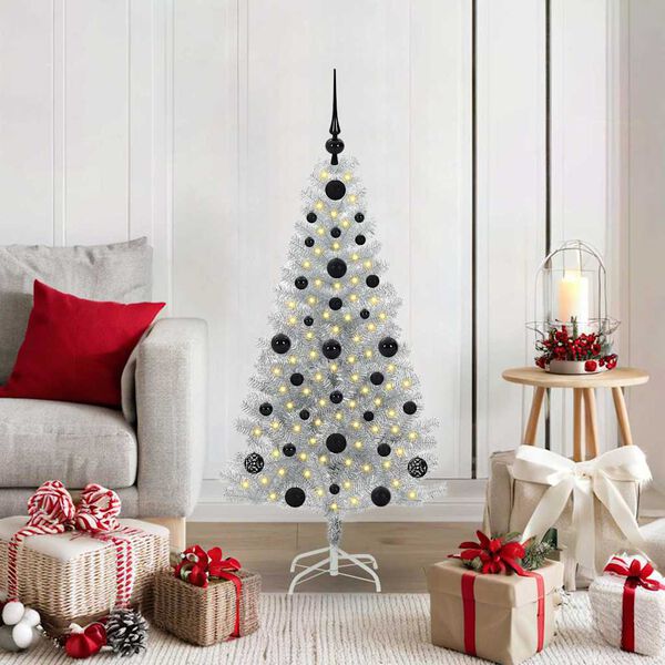 vidaXL Albero di Natale con 150 LED con supporto Argento 120 cm PET