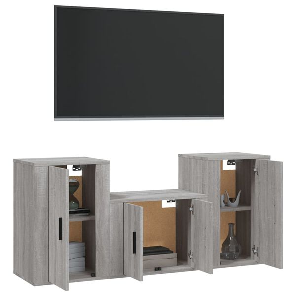 vidaXL Set Mobili Porta TV 3 pz Grigio Sonoma in Legno Multistrato