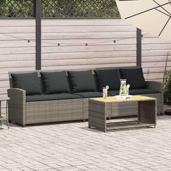 vidaXL Divano da Giardino con Cuscini 5 Posti Grigio in Polyrattan