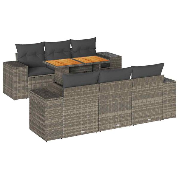 vidaXL Set Divani da Giardino 7 pz con Cuscini Grigio in Polyrattan