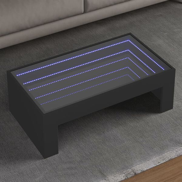 vidaXL Tavolino da Salotto con LED Infinity Nero 90x50x30 cm