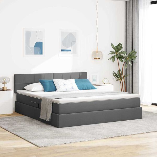 vidaXL Letto con contenitore e materasso Grigio scuro 160 x 200 cm