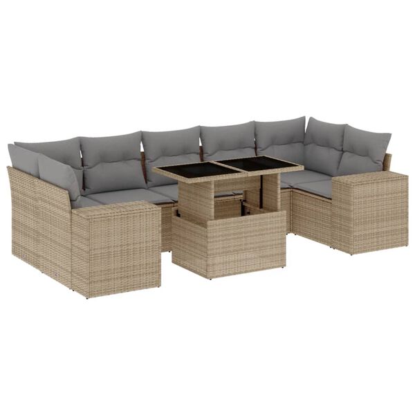 vidaXL Set Divano da Giardino 8 pz con Cuscini Beige in Polyrattan