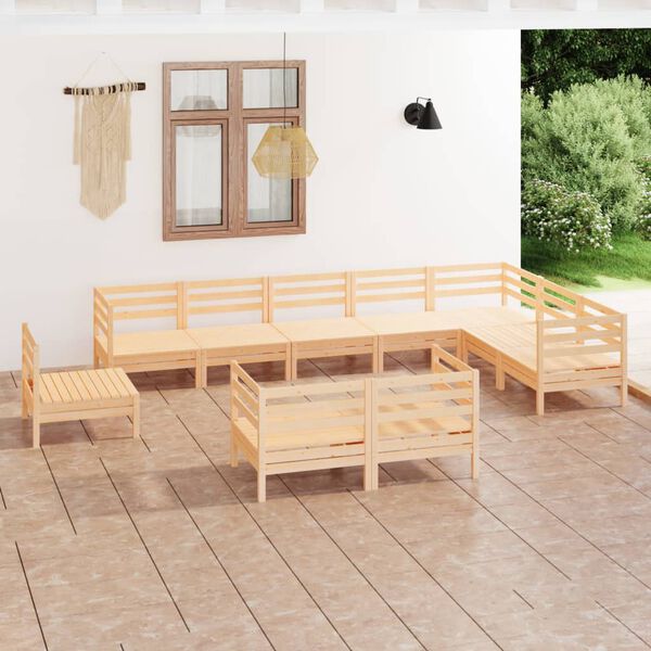 vidaXL Set Salotto da Giardino 10 pz in Legno Massello di Pino