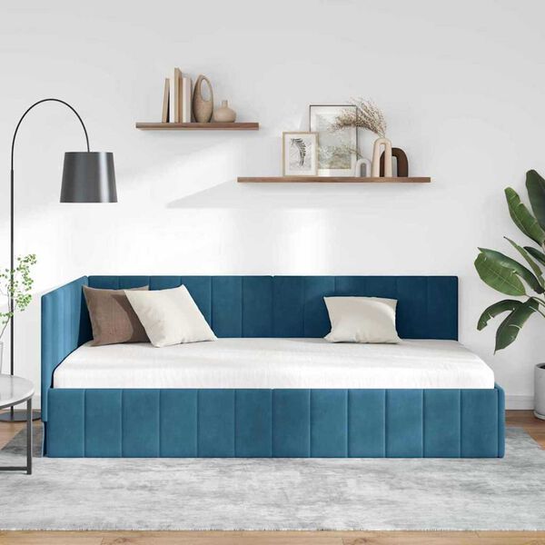 vidaXL Cornice del letto ad angolo Blu 100 cm x 200 cm Velluto