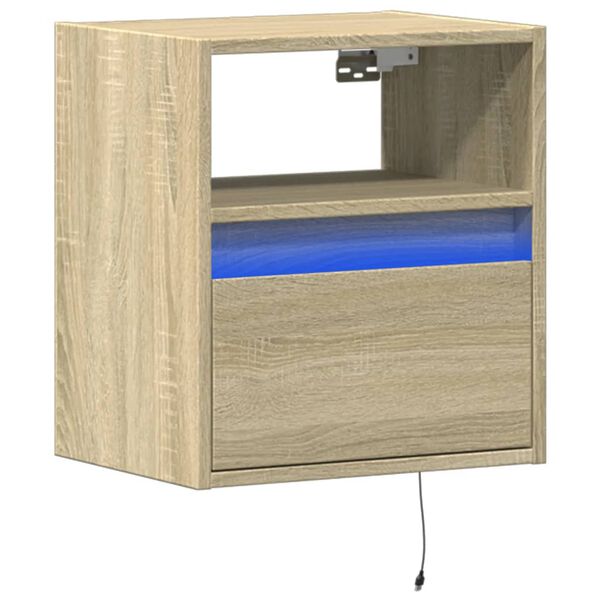 vidaXL Mobile TV a Parete con Luci LED Rovere Sonoma 41x31x45 cm