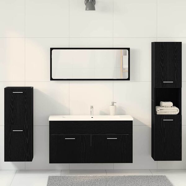 vidaXL Set di mobili per il bagno 4 pcs Rovere Nero Legno multistrato