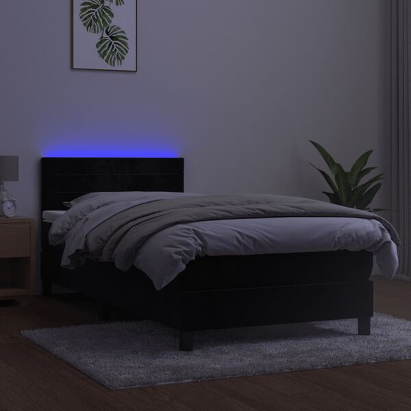 vidaXL Letto a Molle con Materasso e LED Nero 100x200 cm in Velluto