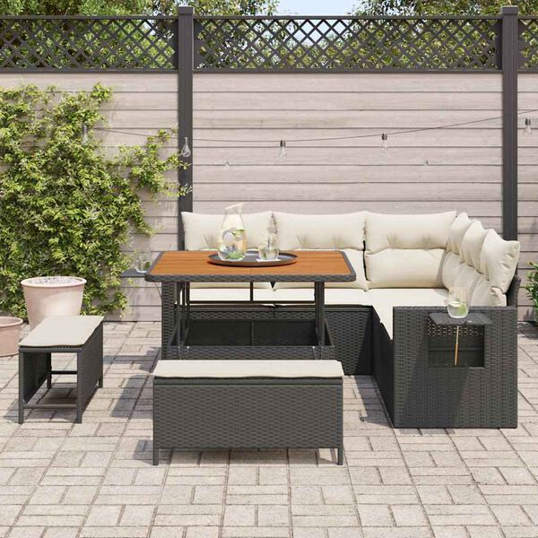 vidaXL Set Divano da Giardino con cuscino 8 pcs Nero polyrattan