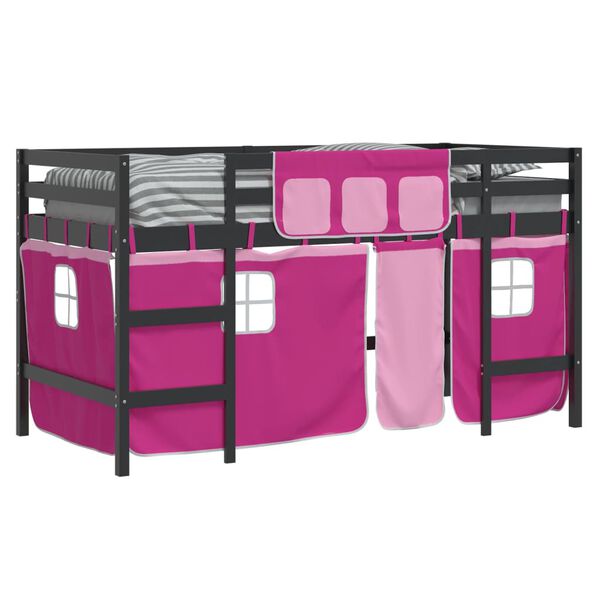 vidaXL Letto a Soppalco con Tende Bambini Rosa 90x200 cm Massello Pino