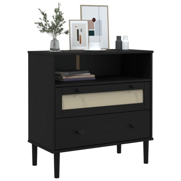 vidaXL Credenza SENJA Aspetto Rattan Nero 80x40x80 cm Massello Pino