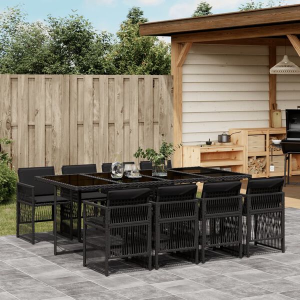 vidaXL Set da Pranzo da Giardino 9 pz con Cuscini Nero in Polyrattan