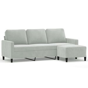 vidaXL Divano a 3 Posti con Poggiapiedi Grigio Chiaro 180cm in Velluto