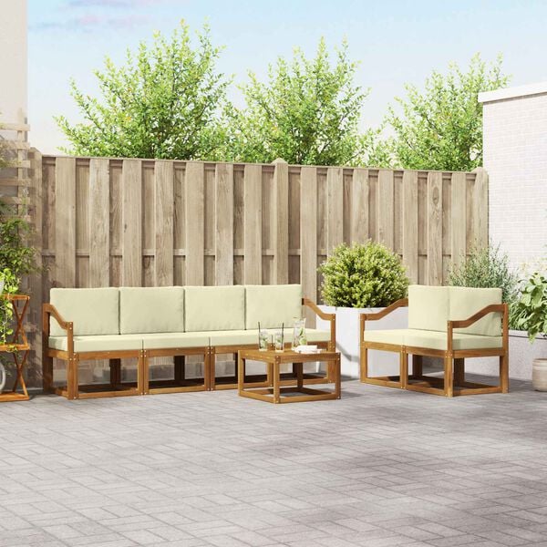 vidaXL Set di divani da esterno con cuscino 7 pcs Naturale e Crema