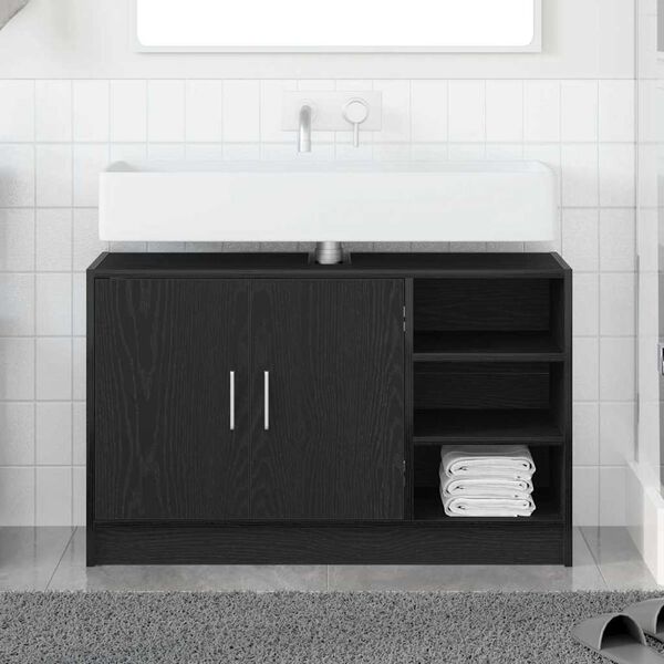 vidaXL Mobile da Bagno Rovere Nero 90 x 29 x 55 cm Legno multistrato