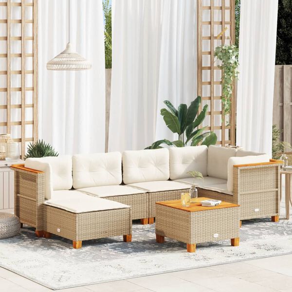 vidaXL Set Divani da Giardino 7 pz con Cuscini Beige in Polyrattan