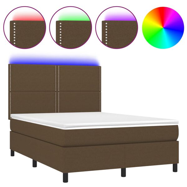 vidaXL Letto a Molle Materasso e LED Marrone Scuro 140x200 cm Tessuto