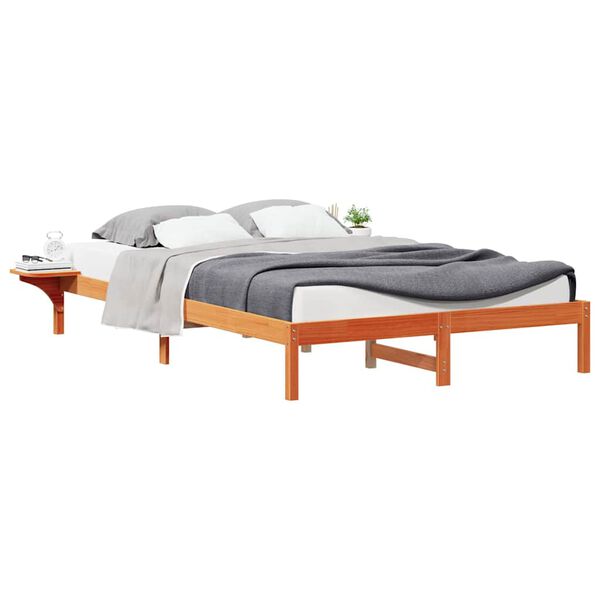 vidaXL Letto con Tavolini Laterali Marrone cerato 140 x 220 cm