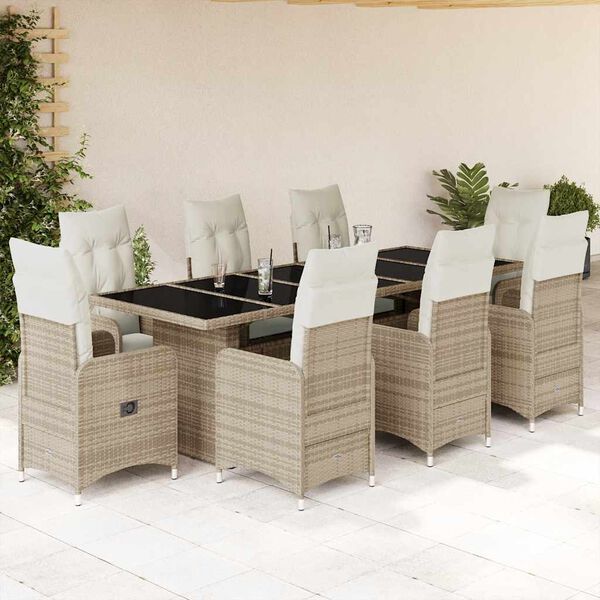 vidaXL Set da Bistr&ograve; da Giardino 9 pz con Cuscini Beige in Polyrattan
