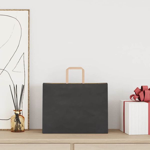 vidaXL Sacchetti di Carta 50 pz con Manici Neri 32x17x25 cm