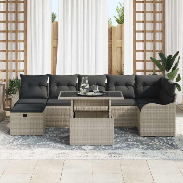 vidaXL Set Divano da Giardino 8 pcs Grigio chiaro Poly Rattan