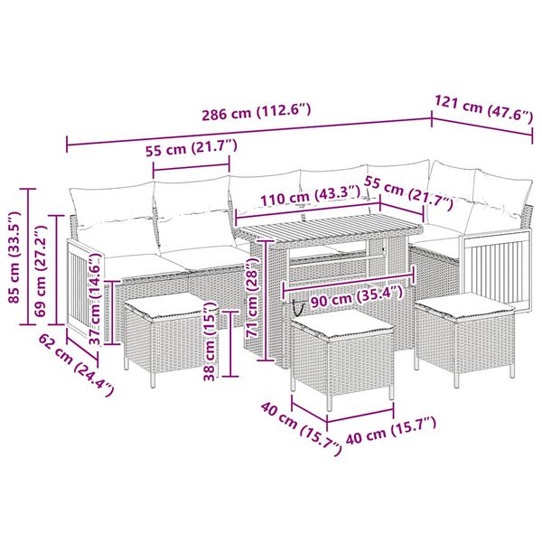 vidaXL Set Divano da Giardino con cuscino 10 pcs Beige e Grigio Chiaro