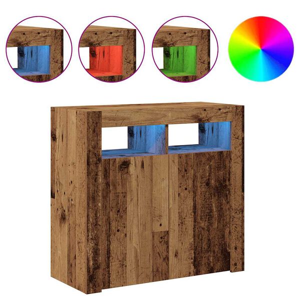 vidaXL Credenza con Luci LED Legno Antico 80x35x75 cm in Truciolato