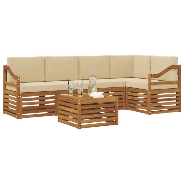 vidaXL Set divani 6 pcs Naturale e Beige Legno di Acacia Massello