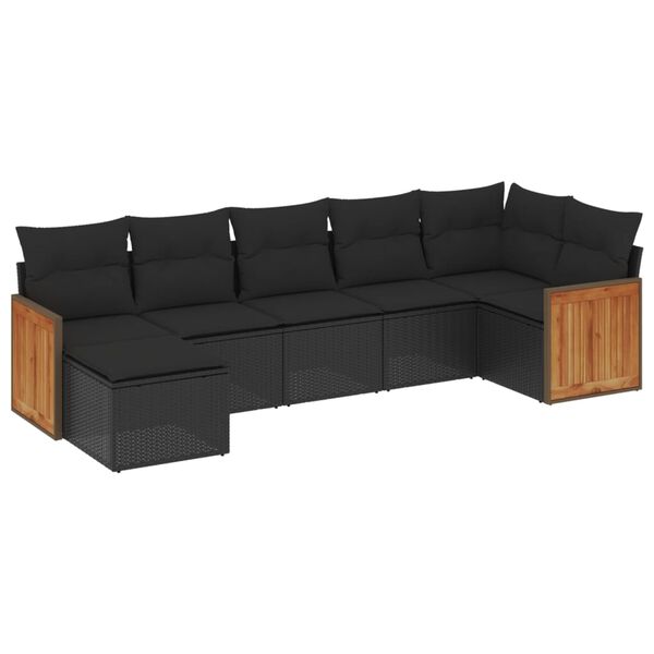 vidaXL Set Divani da Giardino con Cuscini 7pz Nero Polyrattan
