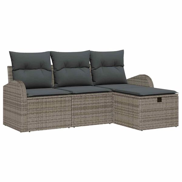 vidaXL Set di divani con cuscino 4 pcs Grigio polyrattan