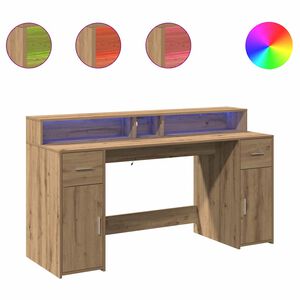 vidaXL Scrivania con Luci LED Rovere 160x55x91 cm in Legno Multistrato