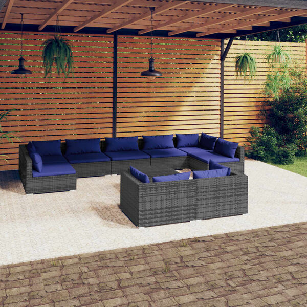 vidaXL Set Divani da Giardino 10 pz con Cuscini in Polyrattan Grigio