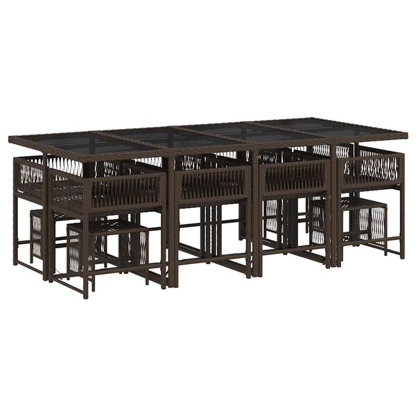 vidaXL Set da Pranzo da Giardino 13pz con Cuscini Marrone Polyrattan