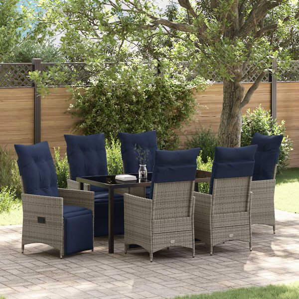 vidaXL Set da Pranzo per Giardino 7 pcs Grigio polyrattan