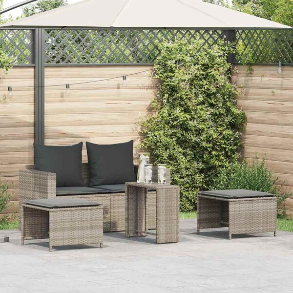 vidaXL Set Divano da Giardino 5pz con Cuscini Grigio Chiaro Polyrattan