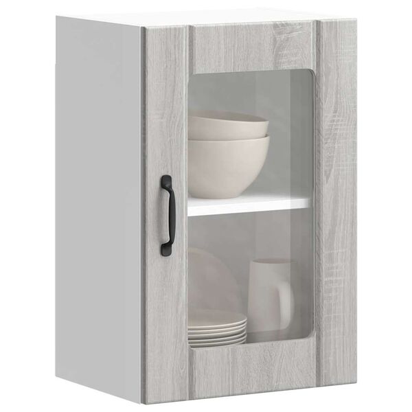 vidaXL Pensile da Cucina con Porta in Vetro Lucca Grigio Sonoma