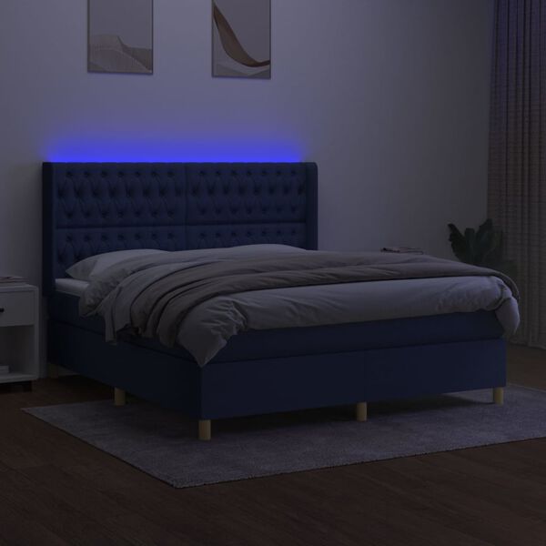 vidaXL Letto a Molle con Materasso e LED Blu 160x200 cm in Tessuto