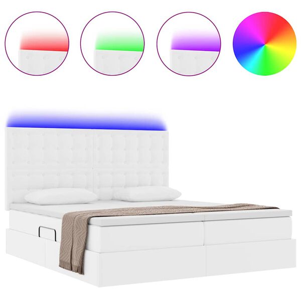 vidaXL Letto con contenitore e LED Bianco Puro 180 x 200 cm