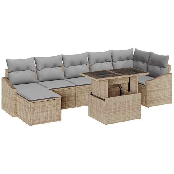 vidaXL Set Divano da Giardino con cuscino 8 pcs Beige e Grigio Chiaro