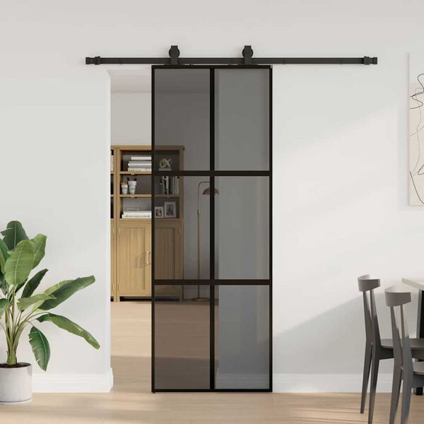 vidaXL Porta Scorrevole Set Ferramenta Nera 76x205 cm Vetro Temperato