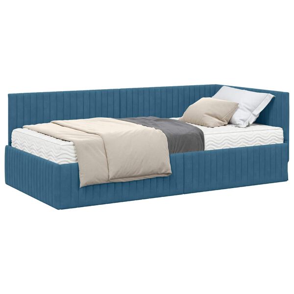 vidaXL Struttura Letto Angolare con Materasso 2 pcs Blu Velluto