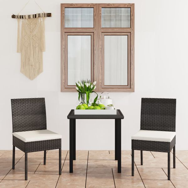 vidaXL Set da Pranzo da Giardino 3 pz in Polyrattan Nero