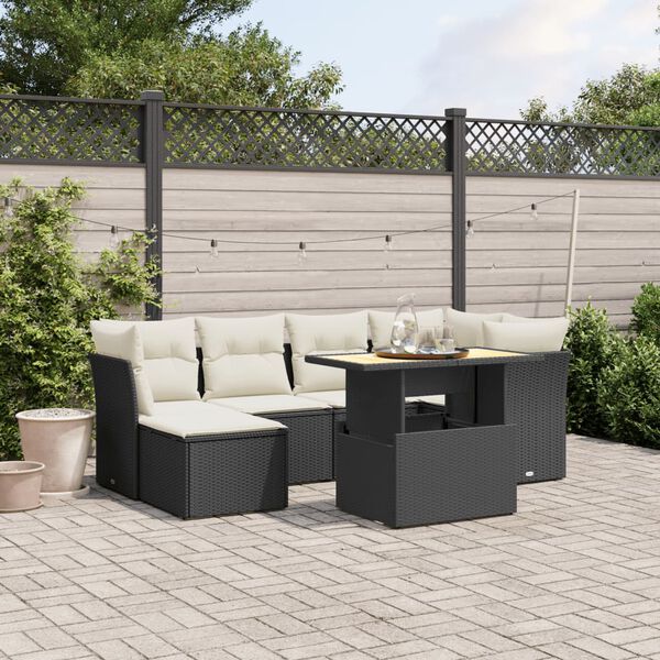 vidaXL Set Divani da Giardino con Cuscini 7pz Nero Polyrattan