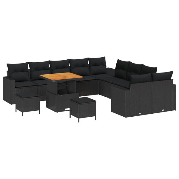 vidaXL Set Divano da Giardino 13 pcs Nero polyrattan