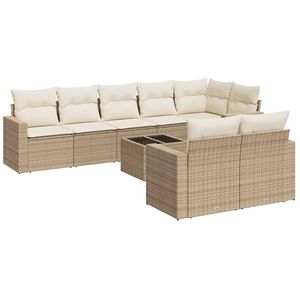 vidaXL Set Divano da Giardino 9 pz con Cuscini Beige in Polyrattan